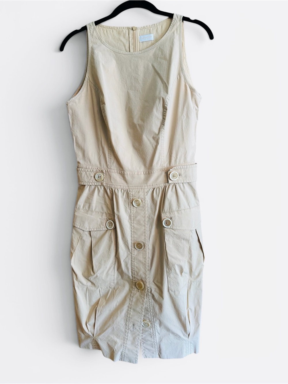 Valentino Sleeveless Cream Button-Front Midi Dress